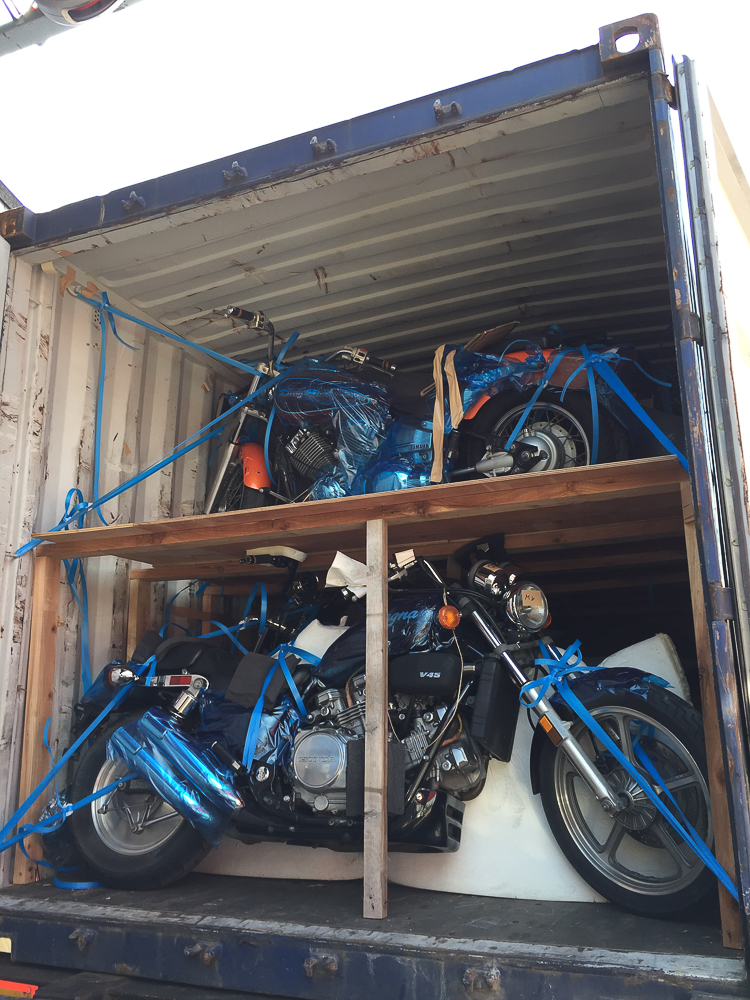 Motorbikes in Shipping Container